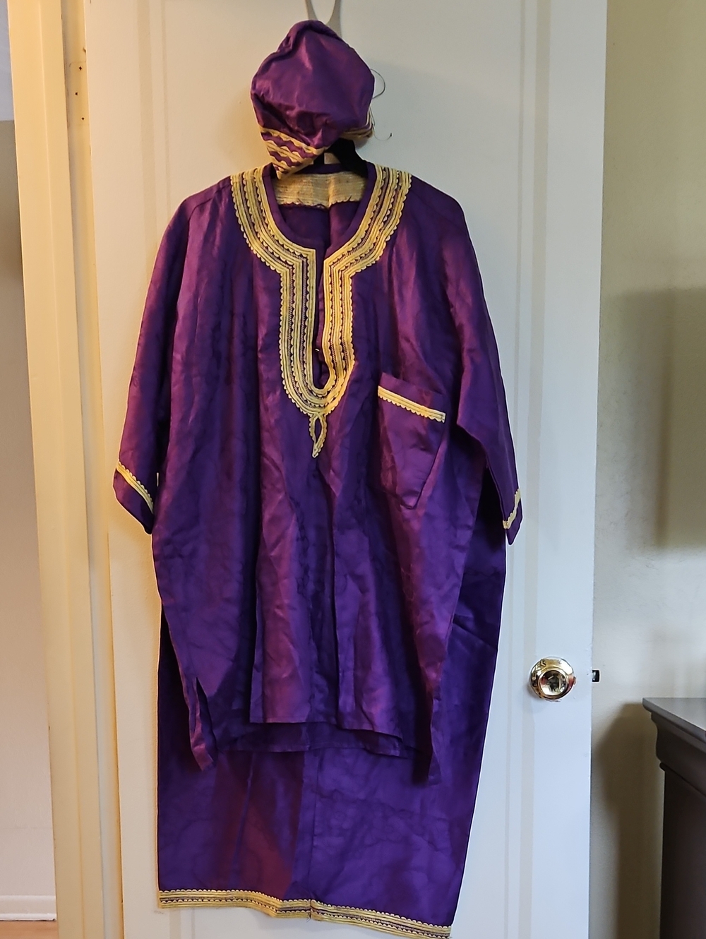 Purple Women's  Embroidered Authentic Upcycled Ghanaian 3-piece, Size Large